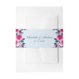 Modern Lichtblauw Waterverf Roze Rozen Bruiloft Uitnodigingen Wikkel