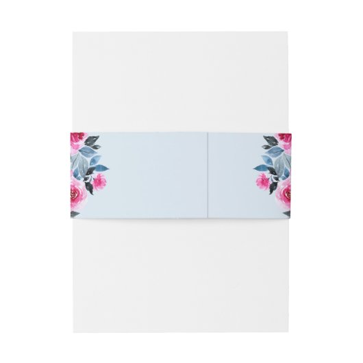 Modern Lichtblauw Waterverf Roze Rozen Bruiloft Uitnodigingen Wikkel (Achterkant Voorbeeld)