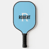 Modern lichtblauw wit monogram naam mannen pickleball paddle (Voorkant)