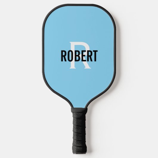 Modern lichtblauw wit monogram naam mannen pickleball paddle (Voorkant)
