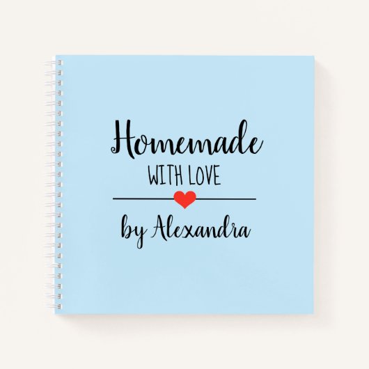 Modern lichtblauw Zelfgemaakt met liefdesrecept Notitieboek (Voorkant)
