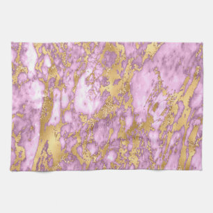 Modern Lichte Paarse en Gouden Marmer Patroon Theedoek