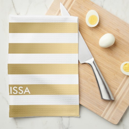 Modern lichtgeel goud & wit strepen patroon theedoek (Quarter Fold)