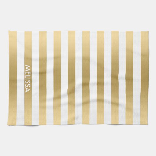 Modern lichtgeel goud & wit strepen patroon theedoek (Horizontaal)