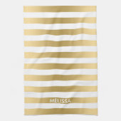 Modern lichtgeel goud & wit strepen patroon theedoek (Verticaal)