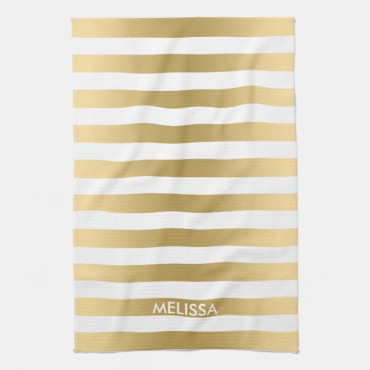 Modern lichtgeel goud & wit strepen patroon theedoek (Verticaal)