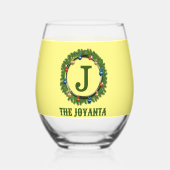 Modern lichtgeel groen monogram wijnglas zonder voet (Voorkant)