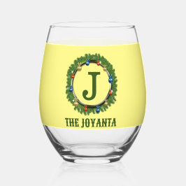 Modern lichtgeel groen monogram wijnglas zonder voet