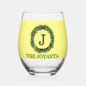 Modern lichtgeel groen monogram wijnglas zonder voet (Achterkant)