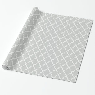 Modern lichtgrijs en wit Marokkaans Quatrefoil Cadeaupapier