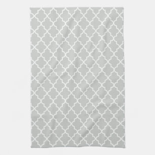 Modern lichtgrijs en wit Marokkaans Quatrefoil Theedoek