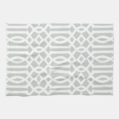 Modern lichtgrijs en wit trellis patroon theedoek (Horizontaal)