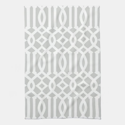 Modern lichtgrijs en wit trellis patroon theedoek (Verticaal)