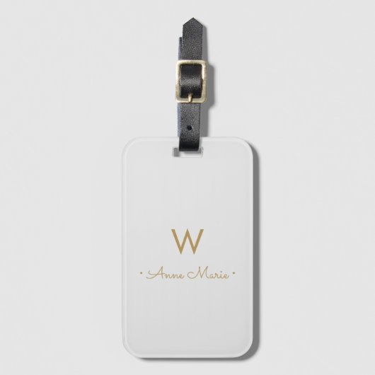 Modern lichtgrijs goud minimalistisch monogram bagagelabel (Voorkant (verticaal))