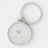 Modern lichtgrijs goud minimalistisch monogram sleutelhanger (Voorkant)