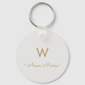 Modern Lichtgrijs Goud Minimalistisch Monogram Sleutelhanger (Achterkant)