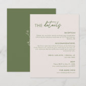 Modern Lichtgrijs & Olijfgroen bruiloft Details Informatiekaartje (Voorkant / Achterkant)