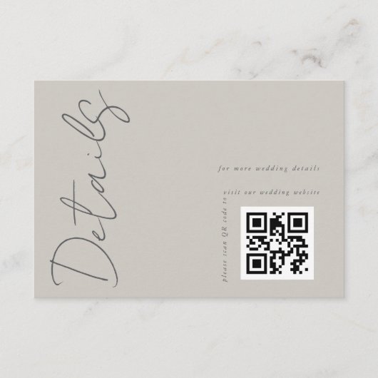 Modern lichtgrijs QR-code Trouwdetails Informatiekaartje (Voorkant)