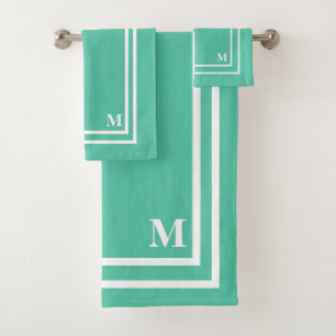 Modern lichtgroen monogram bad handdoek