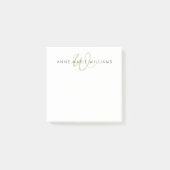Modern lichtgroen script monogram post-it® notes (Voorkant)
