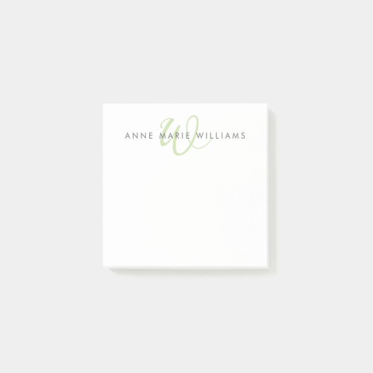 Modern lichtgroen script monogram post-it® notes (Voorkant)