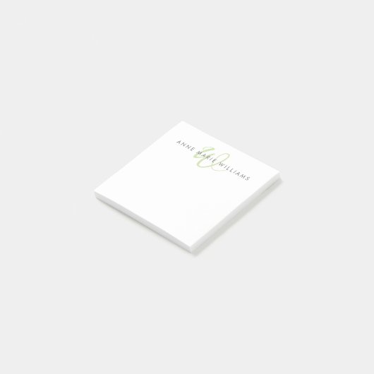Modern lichtgroen script monogram post-it® notes (Schuin)