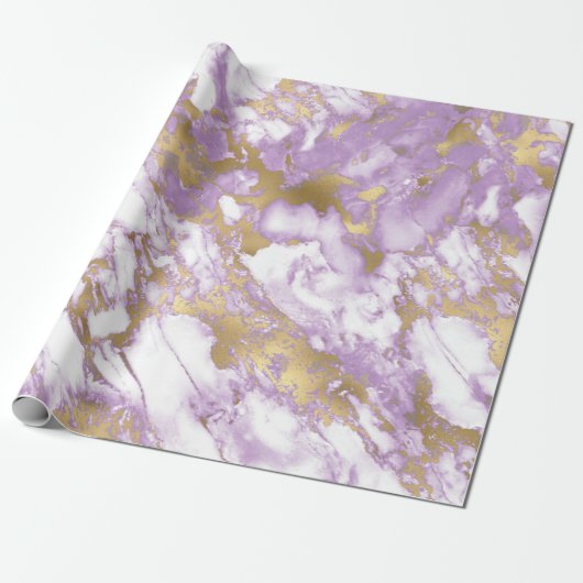 Modern Lichtpaars, Wit en Goud Marmer Cadeaupapier (Uitgerold)