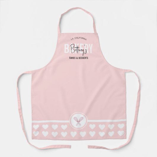 Modern Lichtroze Elegante Naam Baker Chef Catering Schort (Voorkant)