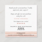 modern lichtroze hart bedankt voor je bestelling vierkante visitekaartje (Achterkant)