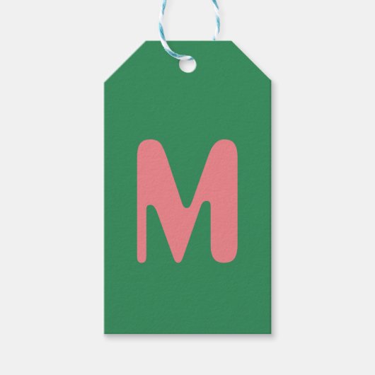 Modern Lichtroze Initiaal Letter | Zeewier groen Cadeaulabel (Voorkant)