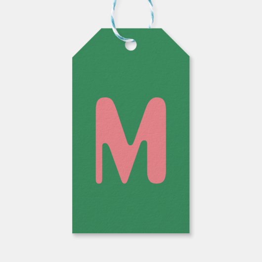 Modern Lichtroze Initiaal Letter | Zeewier groen Cadeaulabel (Achterkant)