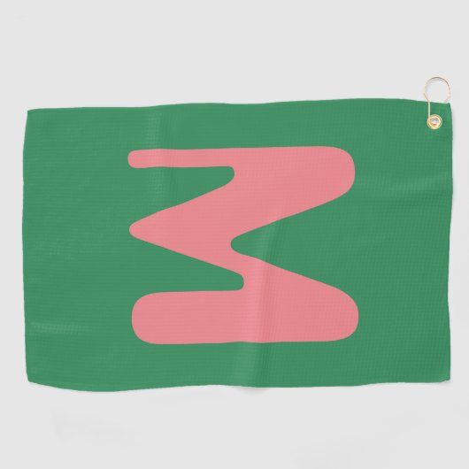 Modern Lichtroze Initiaal Letter | Zeewier groen Golfhanddoek (Horizontaal)