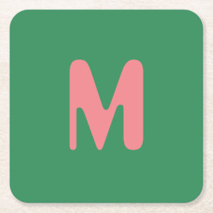 Modern Lichtroze Initiaal Letter Zeewier groen Kartonnen Onderzetters