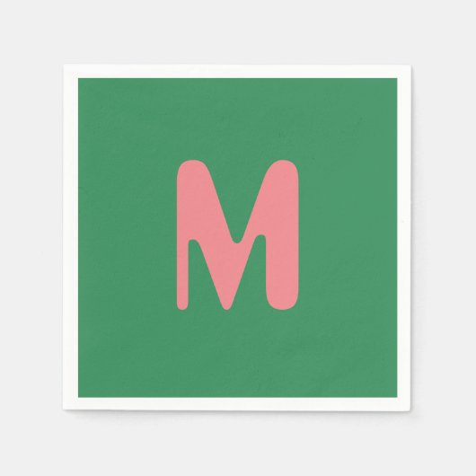 Modern Lichtroze Initiaal Letter | Zeewier groen Servet (Voorkant)