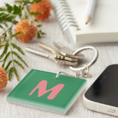 Modern Lichtroze Initiaal Letter | Zeewier groen Sleutelhanger (Voorkant Rechts)