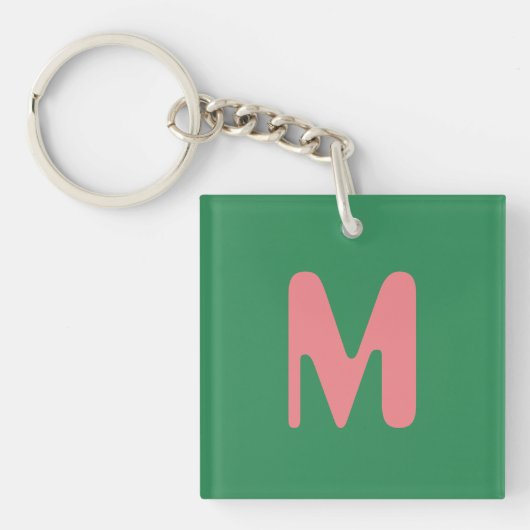 Modern Lichtroze Initiaal Letter | Zeewier groen Sleutelhanger (voorkant)