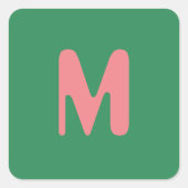 Modern Lichtroze Initiaal Letter | Zeewier groen Vierkante Sticker (Voorkant)