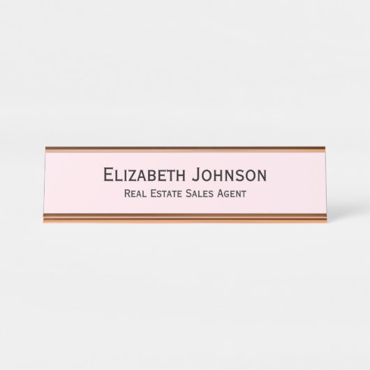 Modern lichtroze professionele zakelijke Kantoor Bureau Naambordje (Voorkant)