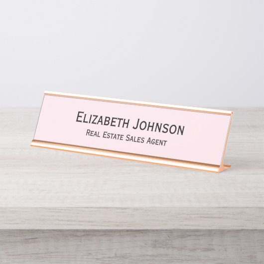 Modern lichtroze professionele zakelijke Kantoor Bureau Naambordje (Voorkant)