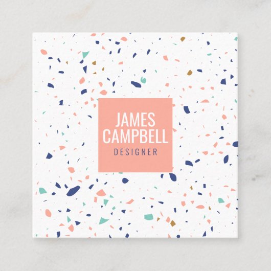 Modern lichtroze terrazzo marmeren abstract patroo vierkante visitekaartje (Voorkant)