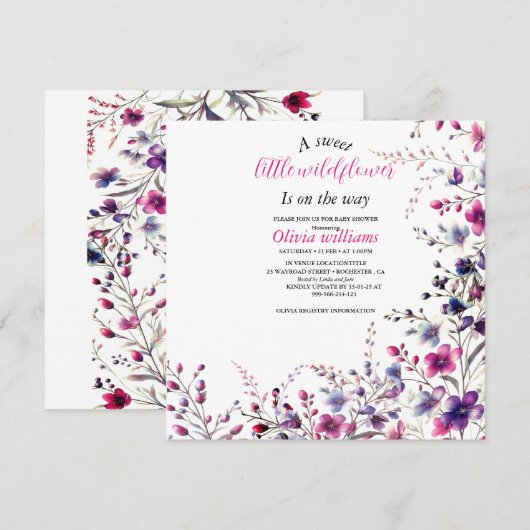 Modern lief klein wilde bloem roze baby shower (Voorkant / Achterkant)