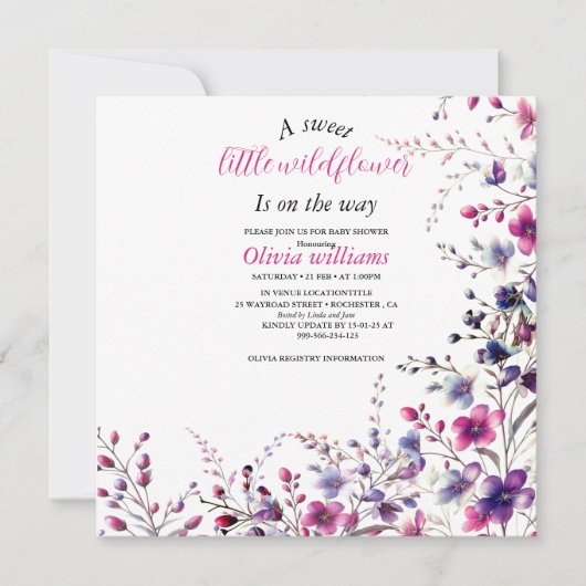 Modern lief klein wilde bloem roze baby shower (Voorkant)