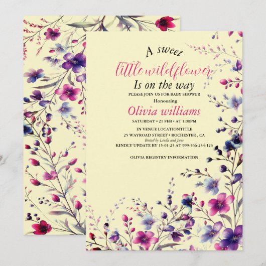 Modern lief klein wilde bloem roze baby shower kaart (Voorkant / Achterkant)