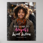 Modern lief zestien welkomstbord met foto poster (Voorkant)