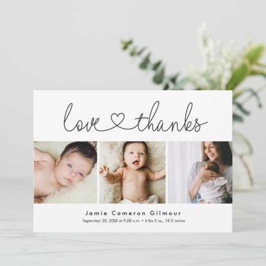 Modern Liefde en bedankt hart Script 3 Baby foto's (Staand voorkant)