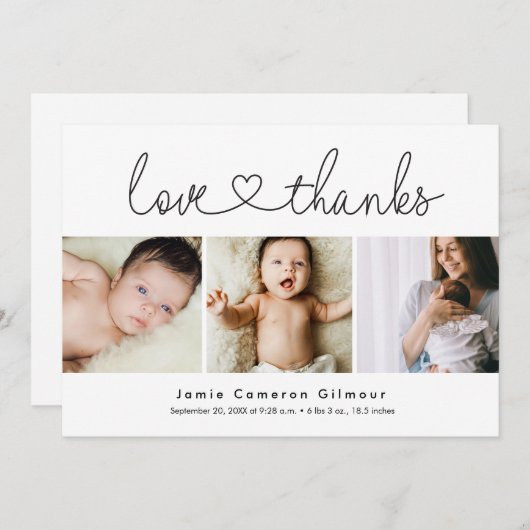 Modern Liefde en bedankt hart Script 3 Baby foto's (Voorkant / Achterkant)