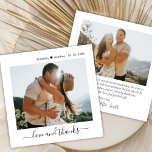 Modern Liefde en Bedankt Script 2 Foto Bruiloft<br><div class="desc">Elegante moderne minimalistische hand beletterd 2 foto bruiloft bedankje. Stijlvolle bruiloft dank u kaart sjabloon met een foto op de voorkant en een foto op de achterkant. Met de tekst "Liefde en bedankt" in een wervelende hand geletterde kalligrafie of typografie script lettertype in zwart-wit. Gemakkelijk te personaliseren met aangepaste naam...</div>