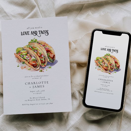 Modern Liefde en Tacos Repetitie Diner Kaart