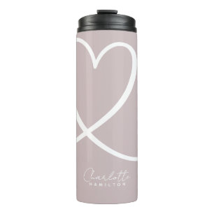 Modern Liefde Hart Gepersonaliseerd Blush Roze Wit Thermosbeker