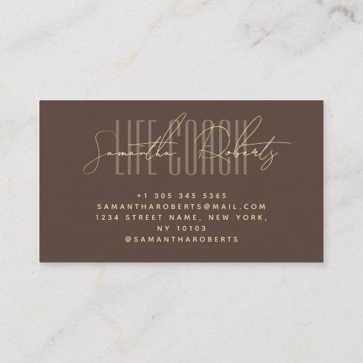 Modern life coach typography script brown visitekaartje (Achterkant)